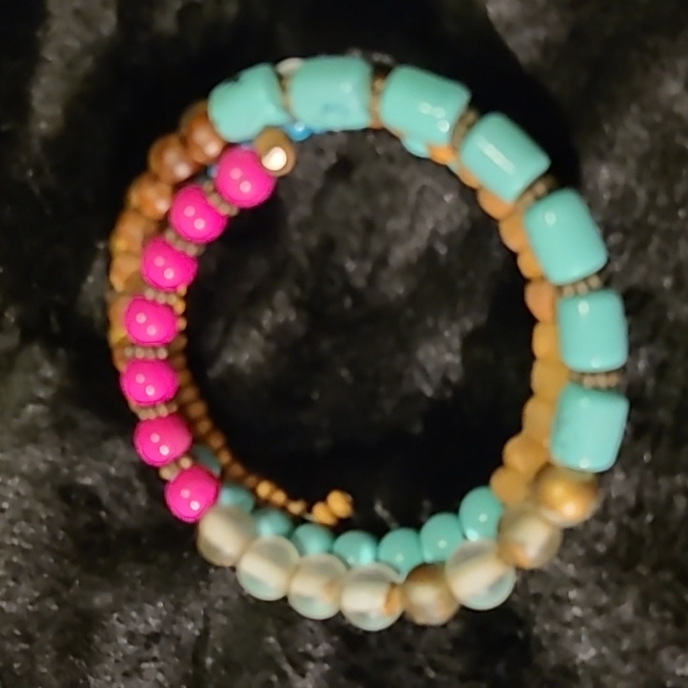 VINTAGE Wood Necklace Glass Bracelet & Wood beads wrap Bracelet